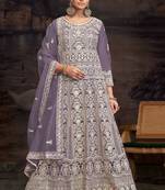 net embroidered purple anarkali salwar kameez