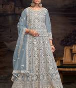 net embroidered light blue anarkali salwar kameez