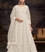 net embroidered off white anarkali salwar kameez