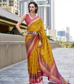 Mustard silk blend weaving traditional saree