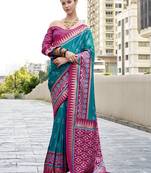 Teal silk blend weaving traditional saree