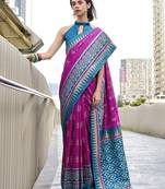 Rani pink silk blend weaving traditional saree
