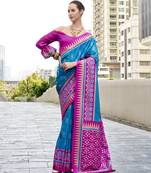Blue silk blend weaving traditional saree