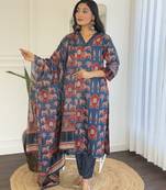 Cotton Fabric Printed work Straight cut Kurta, Pant and Dupatta Set