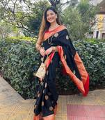 Black art silk zari sarees with blouse