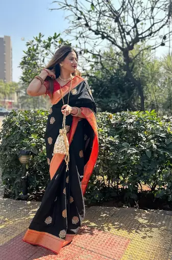 Black art silk zari sarees with blouse