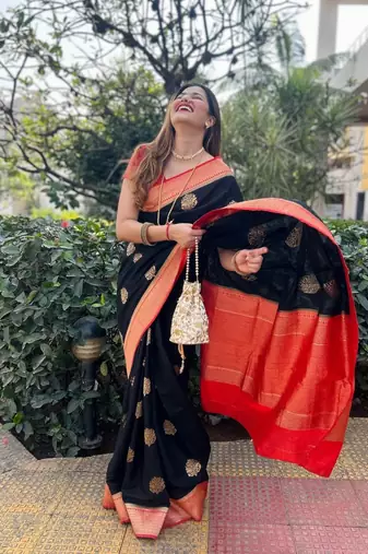 Black art silk zari sarees with blouse