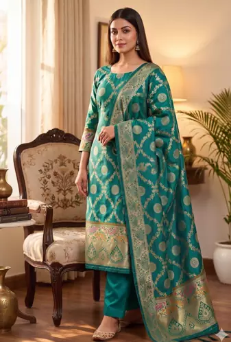 Rama soft banarasi silk zari woven design dress material