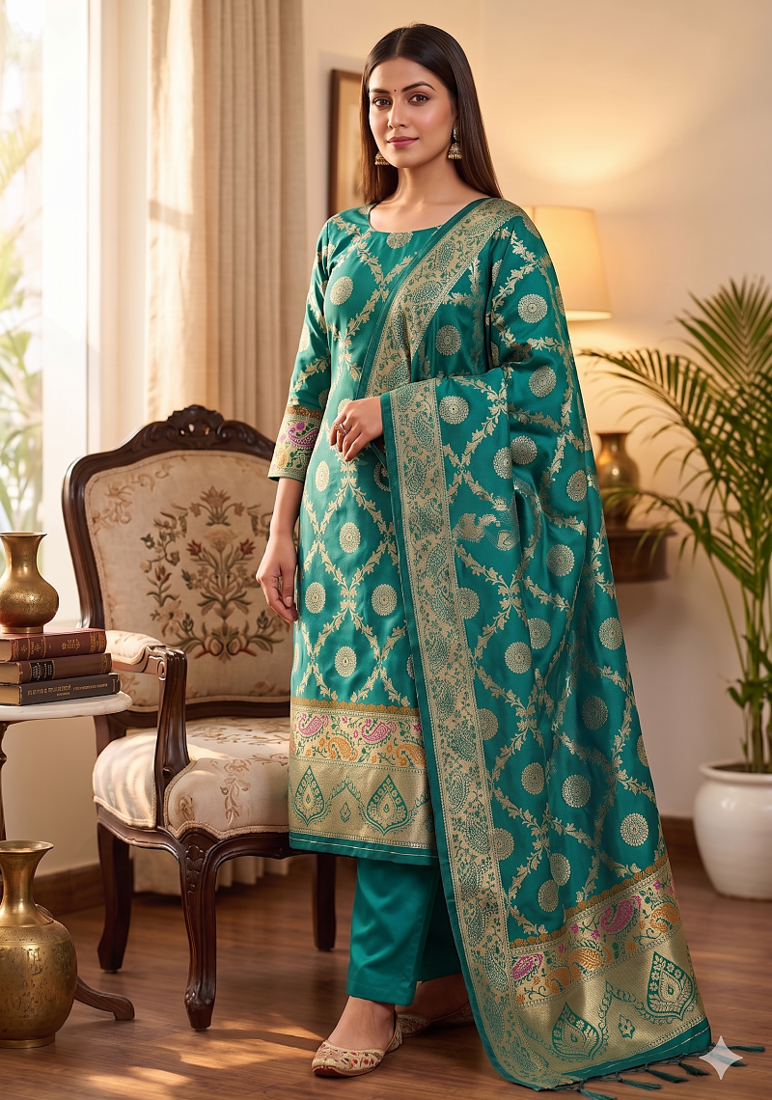 Rama soft banarasi silk zari woven design dress material