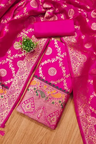 Ranipink soft banarasi silk zari woven design dress material