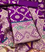 Purple soft banarasi silk zari woven design dress material