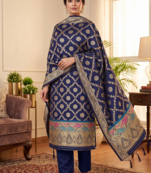 Blue soft banarasi silk zari woven design dress material