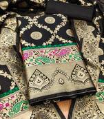 Black soft banarasi silk zari woven design dress material