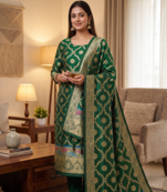 Green soft banarasi silk zari woven design dress material