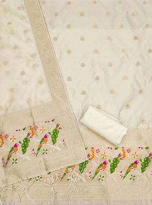 White soft banarasi silk zari woven design dress material 4