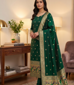 Green soft banarasi silk zari woven design dress material