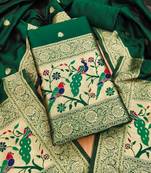 Green soft banarasi silk zari woven design dress material