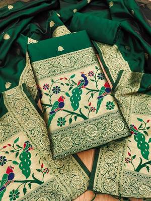 Green soft banarasi silk zari woven design dress material 3
