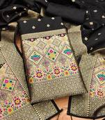 Black soft banarasi silk zari woven design dress material