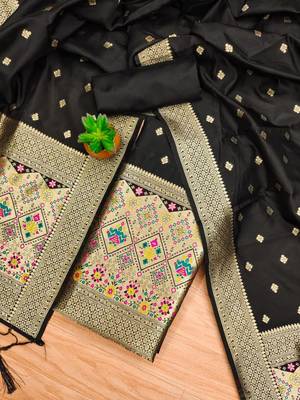 Black soft banarasi silk zari woven design dress material 2