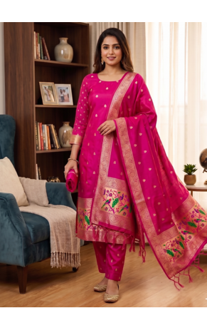 Ranipink soft banarasi silk zari woven design dress material 1