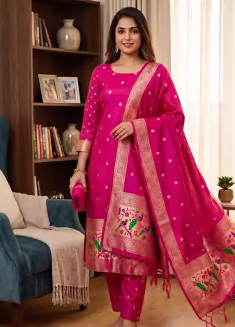 Ranipink soft banarasi silk zari woven design dress material