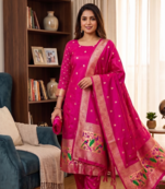 Ranipink soft banarasi silk zari woven design dress material