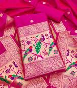 Ranipink soft banarasi silk zari woven design dress material