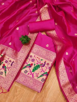 Ranipink soft banarasi silk zari woven design dress material 2