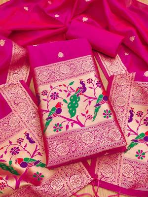 Ranipink soft banarasi silk zari woven design dress material 3