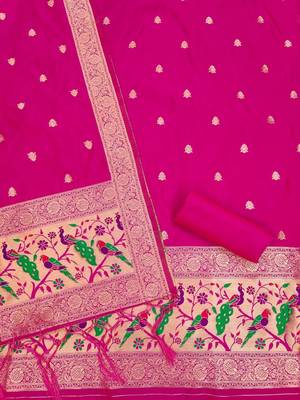 Ranipink soft banarasi silk zari woven design dress material 4