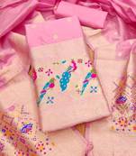 Pink soft banarasi silk zari woven design dress material