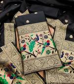 Black soft banarasi silk zari woven design dress material
