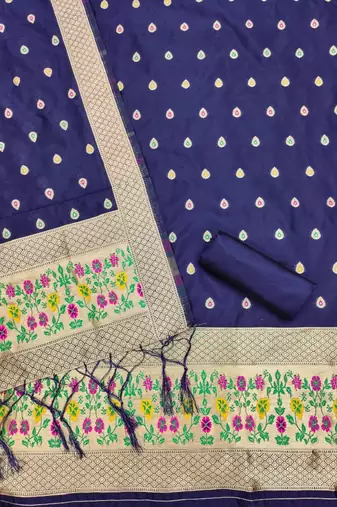 Blue soft banarasi silk zari woven design dress material