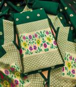 Green soft banarasi silk zari woven design dress material