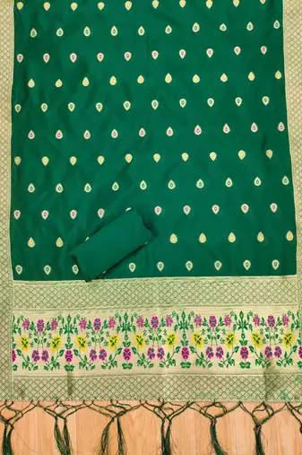 Green soft banarasi silk zari woven design dress material