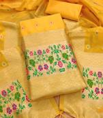 Yellow soft banarasi silk zari woven design dress material