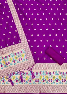 Purple soft banarasi silk zari woven design dress material 3