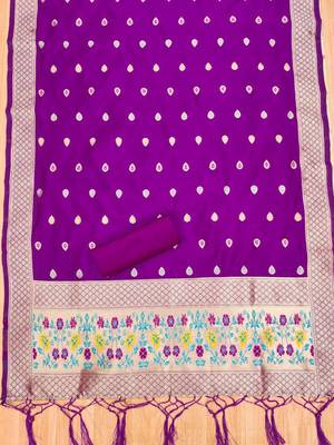 Purple soft banarasi silk zari woven design dress material 4