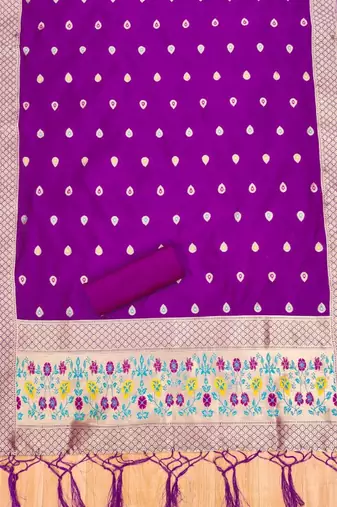 Purple soft banarasi silk zari woven design dress material