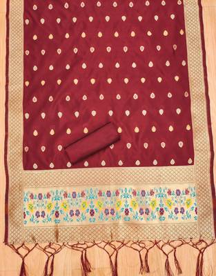 Maroon soft banarasi silk zari woven design dress material 4