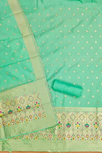 Seagreen soft banarasi silk zari woven design dress material