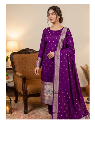 Purple soft banarasi silk zari woven design dress material 1