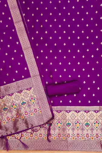 Purple soft banarasi silk zari woven design dress material
