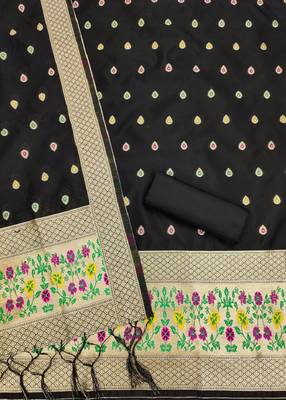 Black soft banarasi silk zari woven design dress material 3