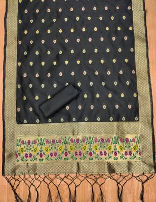 Black soft banarasi silk zari woven design dress material 4