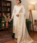 Offwhite soft banarasi silk zari woven design dress material