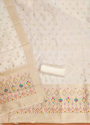 Offwhite soft banarasi silk zari woven design dress material 4