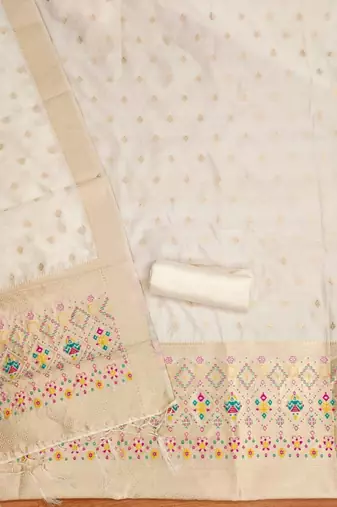 Offwhite soft banarasi silk zari woven design dress material