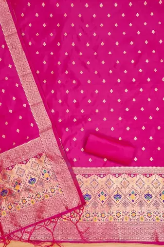 Magenta soft banarasi silk zari woven design dress material